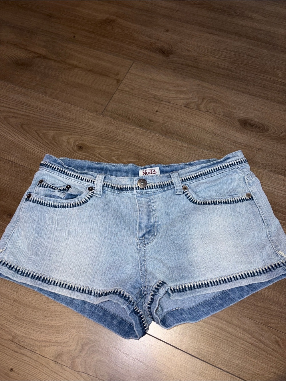 Vintage Mudd Light Blue Denim Shorts with Dark Trim Accents